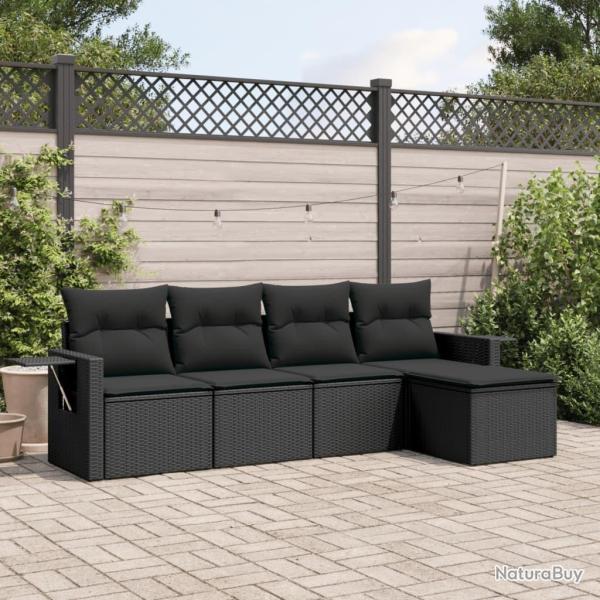 Salon de jardin 5 pcs avec coussins noir r�sine tress�e alsavelo