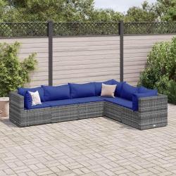Salon de jardin 6 pcs avec coussins Gris R&eacute;sine tress&eacute;e