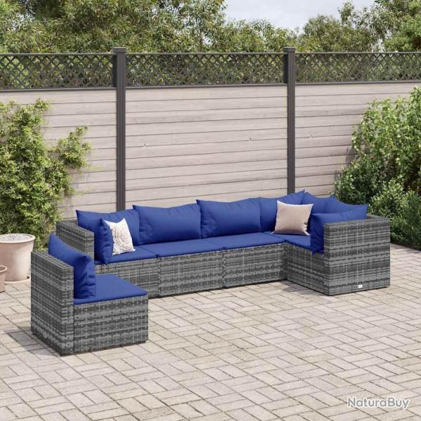 Salon de jardin 6 pcs avec coussins Gris R�sine tress�e alsavelo