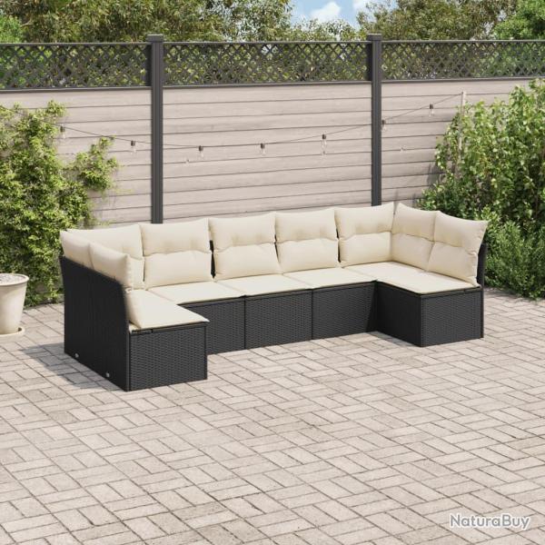 Salon de jardin 7 pcs avec coussins noir r�sine tress�e