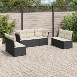 Salon de jardin 7 pcs avec coussins noir r&eacute;sine tress&eacute;e