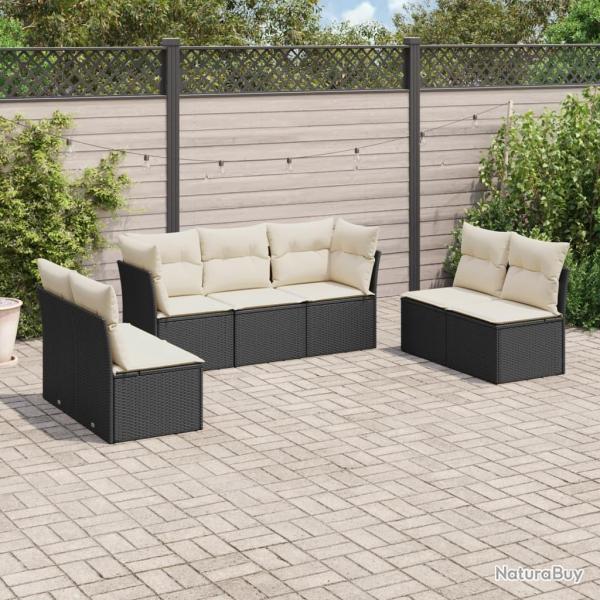 Salon de jardin 7 pcs avec coussins noir r�sine tress�e