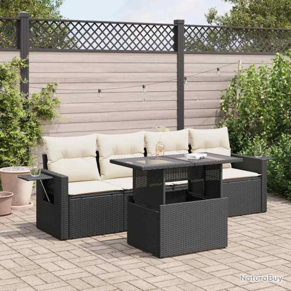 Salon de jardin 5 pcs avec coussins noir r�sine tress�e