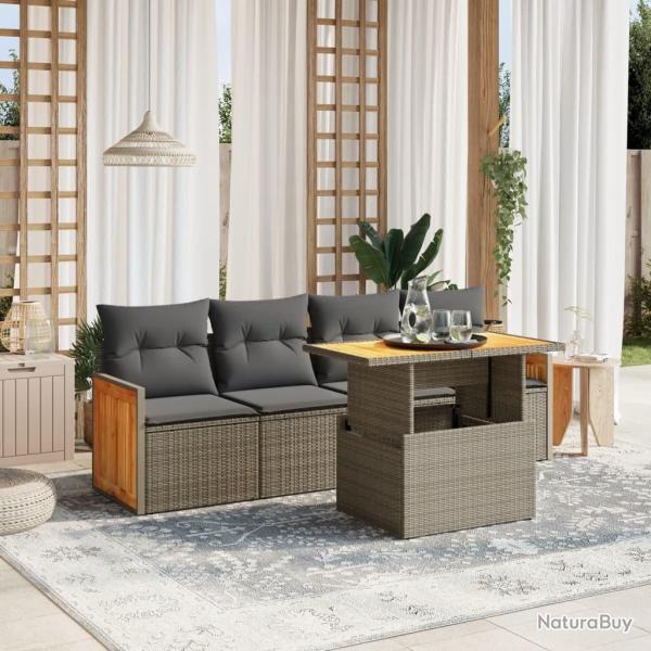 Salon de jardin 5 pcs avec coussins gris r�sine tress�e