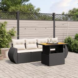Salon de jardin 5 pcs avec coussins noir r&eacute;sine tress&eacute;e