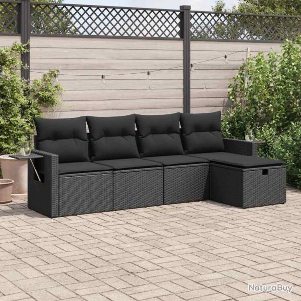Salon de jardin 5 pcs avec coussins noir r�sine tress�e alsavelo