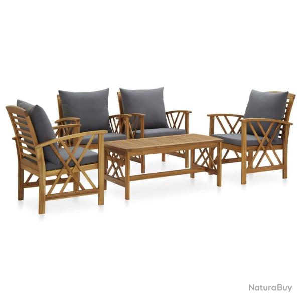 Salon de jardin 5 pcs avec coussins Bois d'acacia solide alsavelo