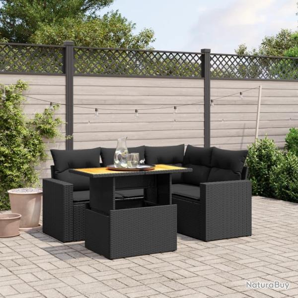 Salon de jardin 5 pcs avec coussins noir r�sine tress�e