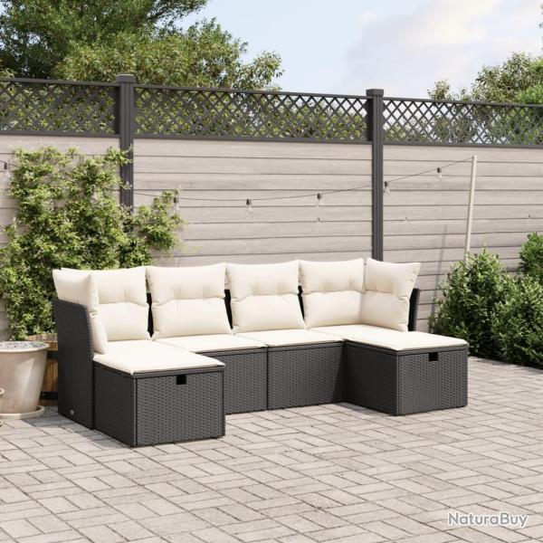 Salon de jardin 6 pcs avec coussins noir r�sine tress�e