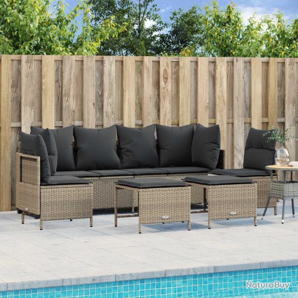 Salon de jardin 5 pcs avec coussins gris clair r�sine tress�e