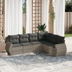 Salon de jardin 6 pcs avec coussins gris clair r&eacute;sine tress&eacute;e
