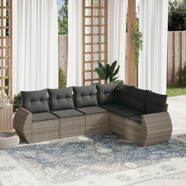 Salon de jardin 6 pcs avec coussins gris clair r�sine tress�e