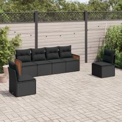Salon de jardin 6 pcs avec coussins noir r&eacute;sine tress&eacute;e alsavelo