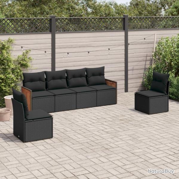 Salon de jardin 6 pcs avec coussins noir r�sine tress�e