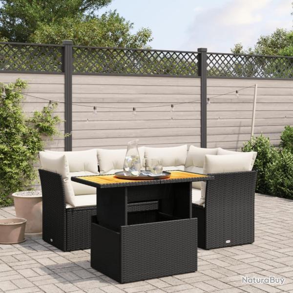 Salon de jardin 5 pcs avec coussins noir r�sine tress�e