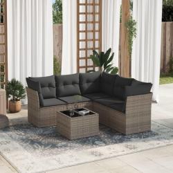 Salon de jardin 6 pcs avec coussins gris r&eacute;sine tress&eacute;e