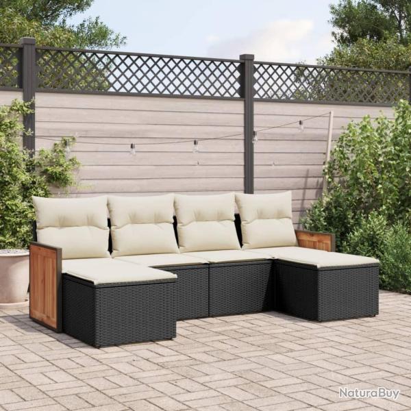 Salon de jardin 6 pcs avec coussins noir r�sine tress�e alsavelo