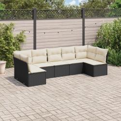 Salon de jardin 7 pcs avec coussins noir r&eacute;sine tress&eacute;e