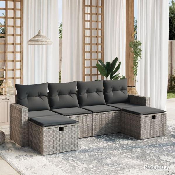 Salon de jardin 6 pcs avec coussins gris r�sine tress�e alsavelo