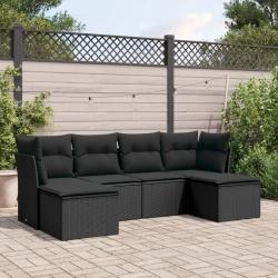 Salon de jardin 6 pcs avec coussins noir r&eacute;sine tress&eacute;e