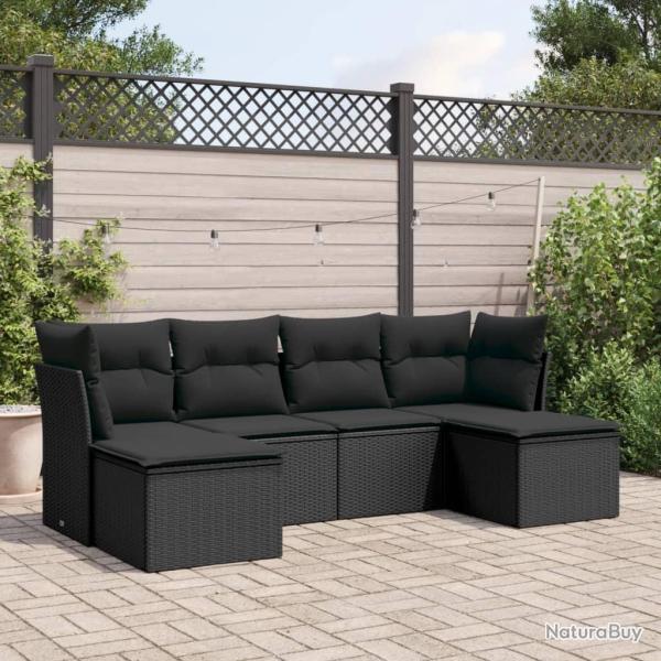 Salon de jardin 6 pcs avec coussins noir r�sine tress�e alsavelo