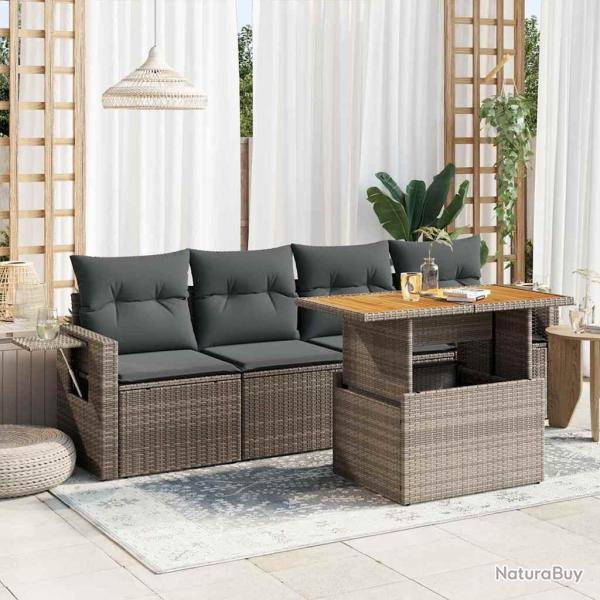 Salon de jardin 5 pcs avec coussins gris r�sine tress�e