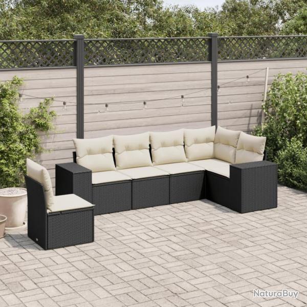 Salon de jardin 6 pcs avec coussins noir r�sine tress�e