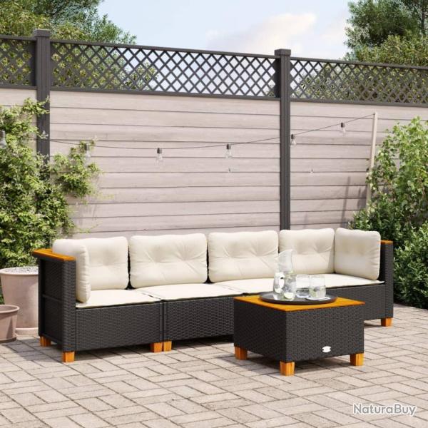 Salon de jardin 5 pcs avec coussins noir r�sine tress�e