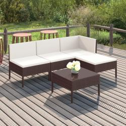Salon de jardin 5 pcs avec coussins r&eacute;sine tress&eacute;e marron