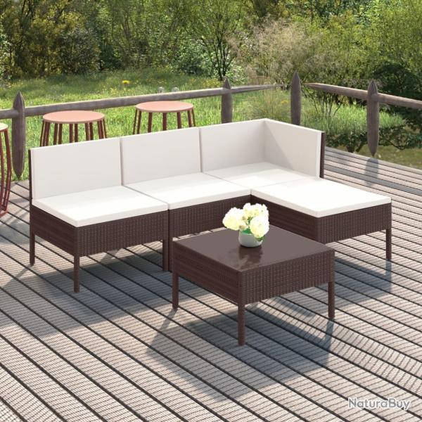 Salon de jardin 5 pcs avec coussins r�sine tress�e marron