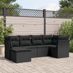 Salon de jardin 6 pcs avec coussins noir r&eacute;sine tress&eacute;e