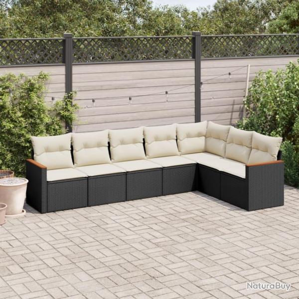 Salon de jardin 7 pcs avec coussins noir r�sine tress�e