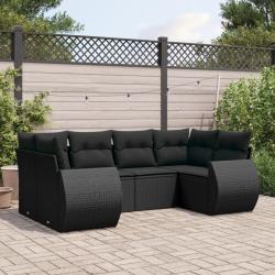 Salon de jardin 6 pcs avec coussins noir r&eacute;sine tress&eacute;e