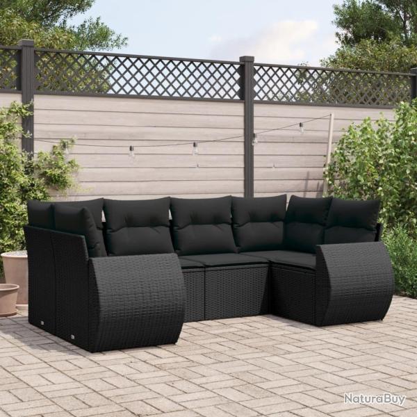 Salon de jardin 6 pcs avec coussins noir r�sine tress�e alsavelo