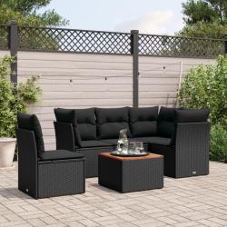 Salon de jardin 6 pcs avec coussins noir r&eacute;sine tress&eacute;e