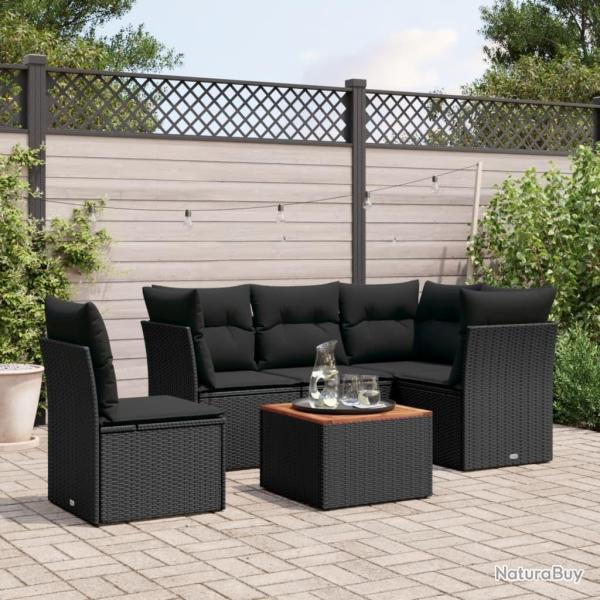 Salon de jardin 6 pcs avec coussins noir r�sine tress�e alsavelo