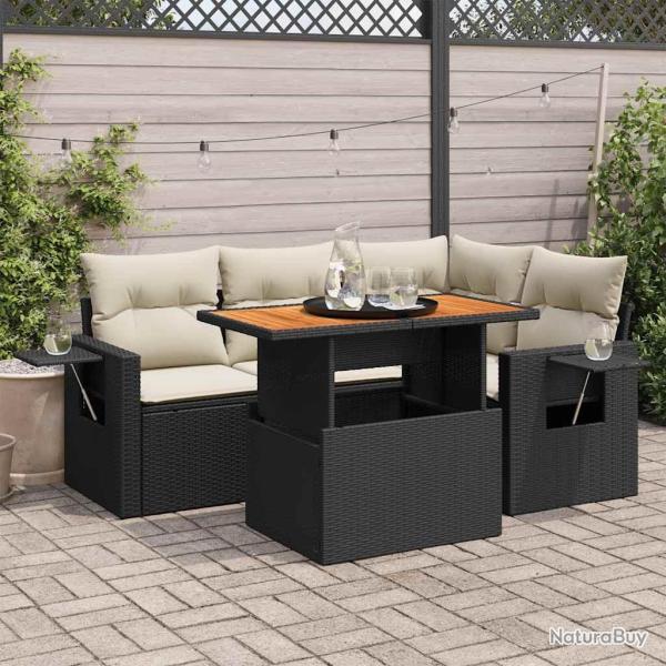 Salon de jardin 5 pcs avec coussins noir r�sine tress�e