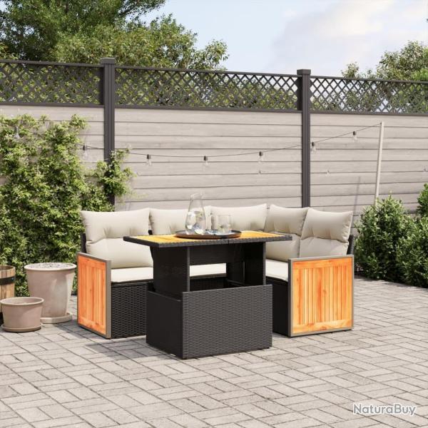 Salon de jardin 5 pcs avec coussins noir r�sine tress�e