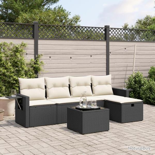 Salon de jardin 6 pcs avec coussins noir r�sine tress�e