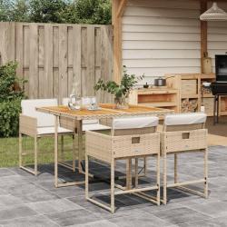 Ensemble &agrave; manger de jardin avec coussins 5pcs Beige poly rotin