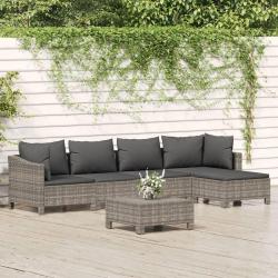 Salon de jardin 6 pcs avec coussins Gris R&eacute;sine tress&eacute;e alsavelo
