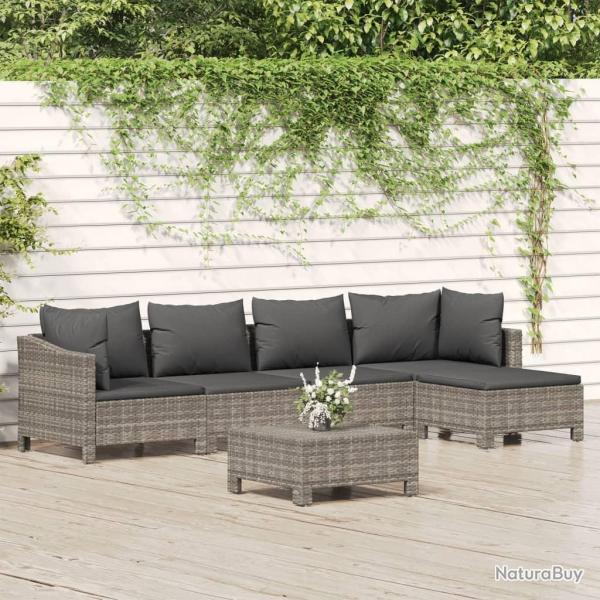 Salon de jardin 6 pcs avec coussins Gris R�sine tress�e alsavelo