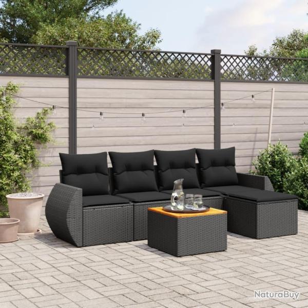 Salon de jardin 6 pcs avec coussins noir r�sine tress�e