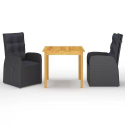 Ensemble &agrave; manger de jardin 3 pcs Noir