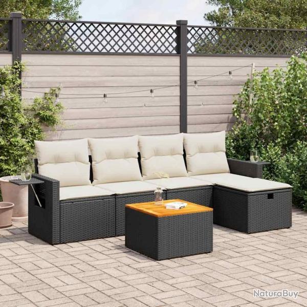 Salon de jardin 6 pcs avec coussins noir r�sine tress�e