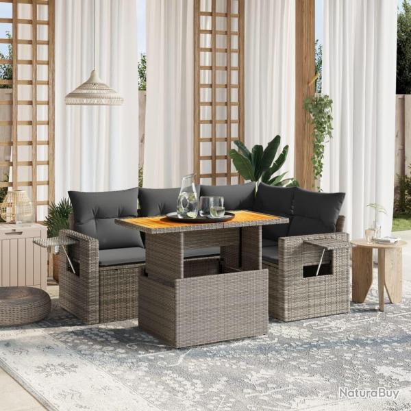 Salon de jardin 5 pcs avec coussins gris r�sine tress�e