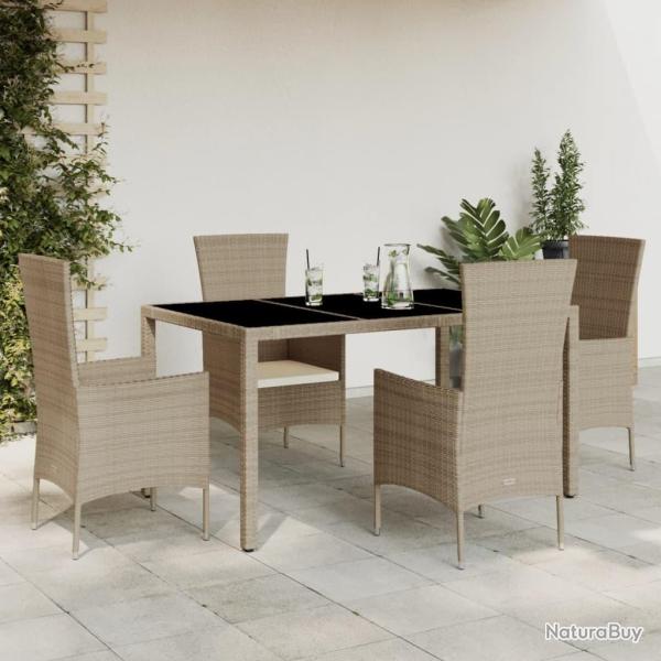 Ensemble � manger de jardin avec coussins 5pcs Beige poly rotin alsavelo
