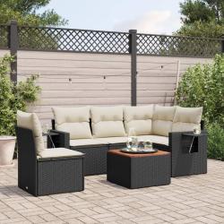 Salon de jardin 6 pcs avec coussins noir r&eacute;sine tress&eacute;e