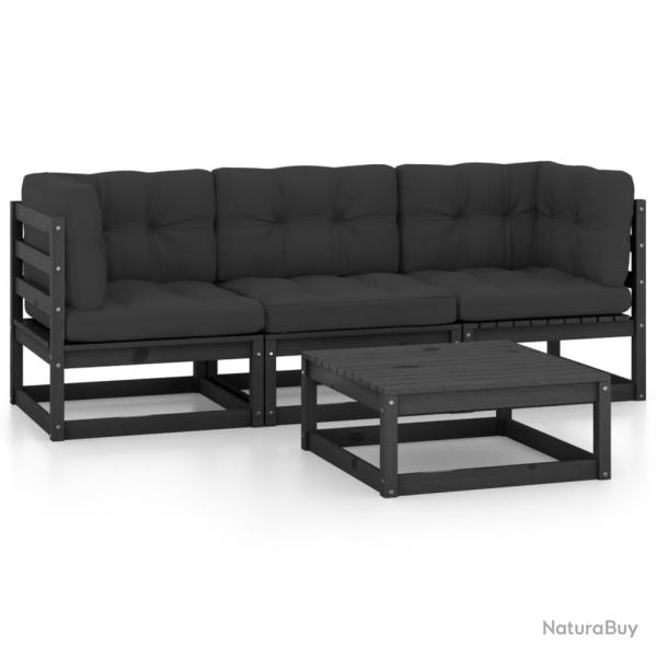 Salon de jardin 4 pcs avec coussins Bois de pin massif alsavelo