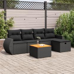 Salon de jardin 6 pcs avec coussins noir r&eacute;sine tress&eacute;e
